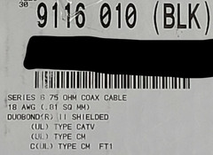 Belden 9116 18awg General Purpose BCCS RG-6/U Coaxial Cable RG6 CATV Black/100ft