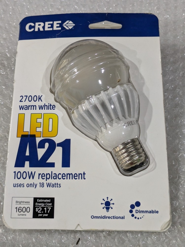 Cree A21-100W-27K-B1 LED Light Bulb 2700K 100W Replacement 18W 1600lm Dimmable