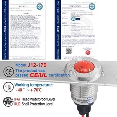 UL Listed Indicator Light 12mm 0.47 Inch LED Lamp 140mm 5.5 Inch Wire 12V 24V