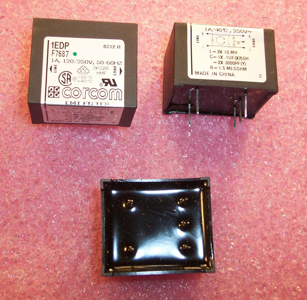 QTY (3) 1EDP CORCOM/ TYCO F7687 PC BOARD MOUNTABLE RFI/ EMI FILTERS 6609065-1