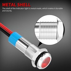 LED Indicator Light 12V Waterproof Red Signal 6MM 1/4 Metal Panel Mount Flat