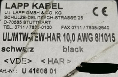 Lapp Kabel 4160801 #8awg HAR H07V-K MTW Tinned Copper Hook Up/Lead Wire Black