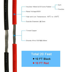 BNTECHGO 10 Gauge Silicone Wire Kit Red and Black Each 10Ft Flexible 10 AWG Stra