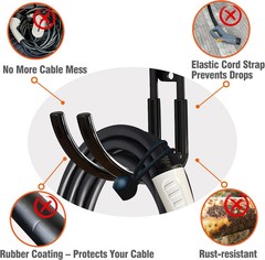 EV Charger Holder Wall Mount | Heavy-Duty J-Hook for Cable Retractor, Durable St
