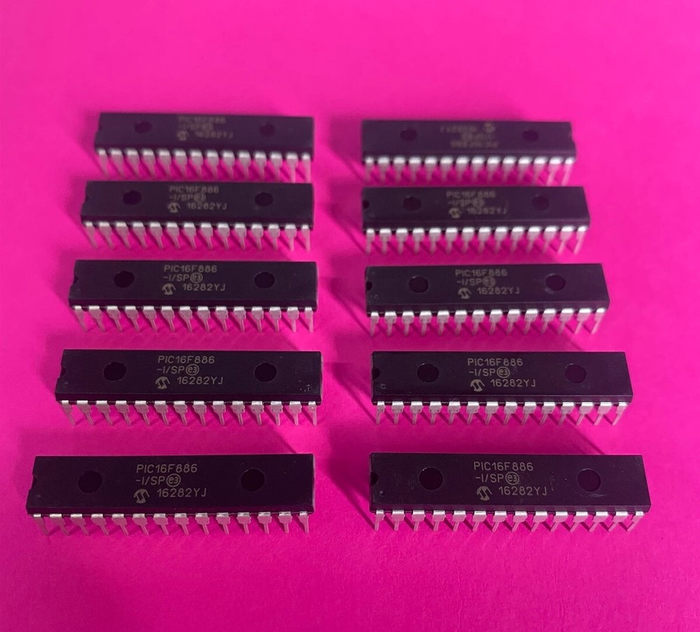 Lot of 10 Microchip PIC16F886-I/SP DIP-28 MCU IC, USA Seller