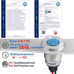 UL Listed Indicator Light 12mm LED Lamp 140mm Wire Pilot Lights Waterproof IP67