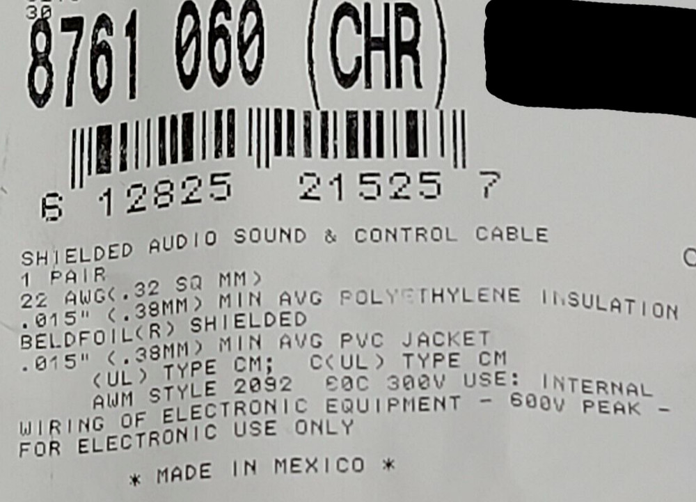 Belden 8761 22/1P Shielded Twist Pair Audio/Control/Instrumentation Cable /50ft