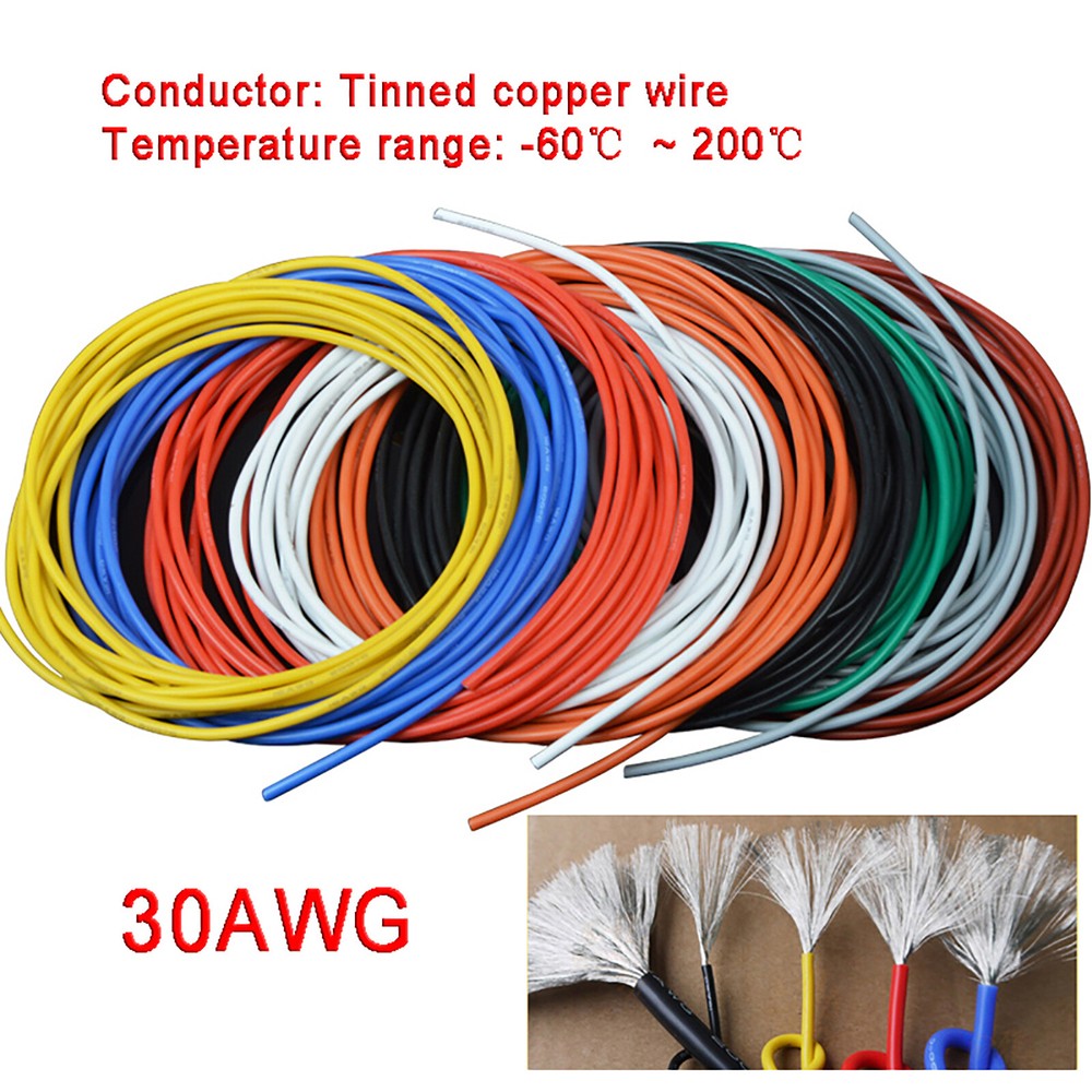 30AWG 0.06mm² Flexible Silicone Cable, HIGH TEMP 200℃, 0.08mm Tinned Copper Wire