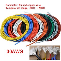30AWG 0.06mm² Flexible Silicone Cable, HIGH TEMP 200℃, 0.08mm Tinned Copper Wire