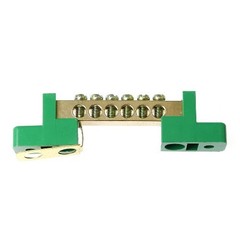 Brass 6 Position Terminal Bus Bar Block, Green Grounding Strip