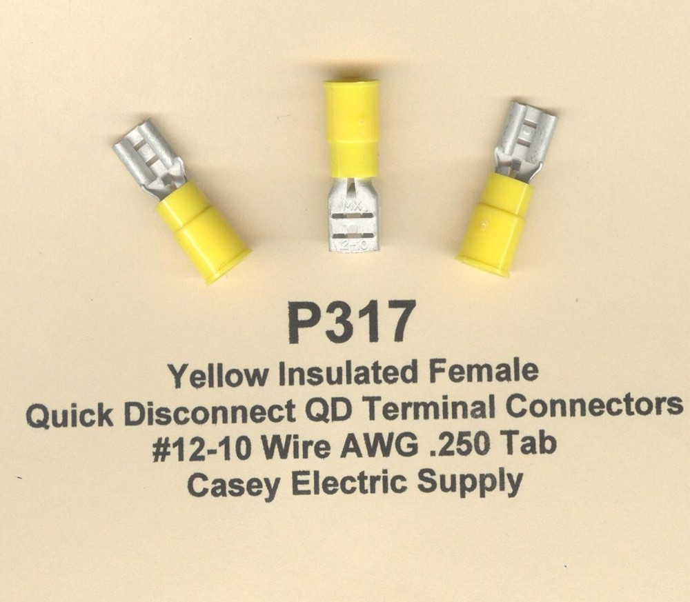 25 YELLOW Female Quick Disconnect Terminal Connector #12-10 Wire Gauge .250 Tab