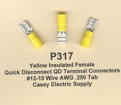 25 YELLOW Female Quick Disconnect Terminal Connector #12-10 Wire Gauge .250 Tab