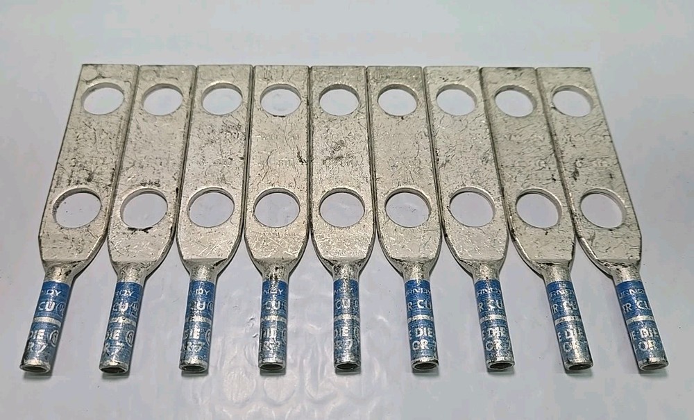 Lot of 8 – Burndy YA6C-2N, YA6C2N 6 STR 6 AWG Compression 2 Hole Lug