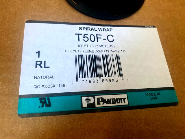 SPIRAL WRAP T50F-C NATURAL .50″ (1/2) OD 100′ FT PANDUIT POLYETHYLENE