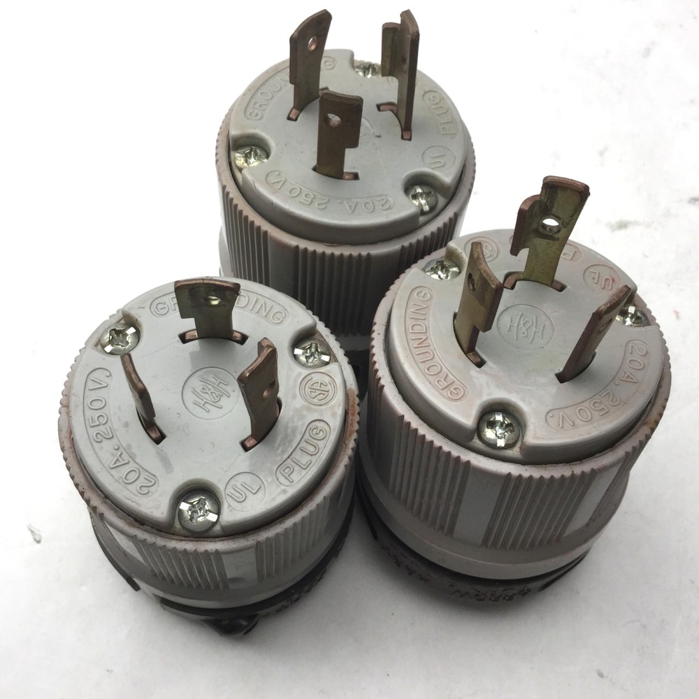Lot of 3 Arrow Hart 20A 250VDC Turn Pull Locking Grounding Male Electrical Plug