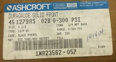 ASHCROFT NO. 45-1279-AS GAUGE 4.5INCH 0-300PSI