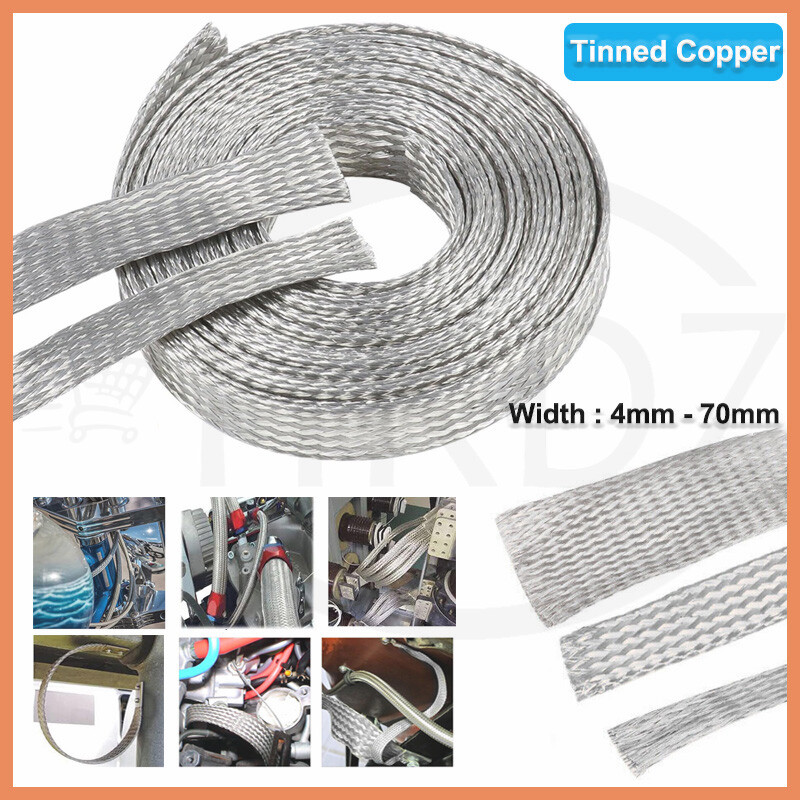 Flat Shield Braided Ground Strap Grounding Tinned Copper Braid Width 4mm – 70mm
