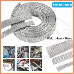 Flat Shield Braided Ground Strap Grounding Tinned Copper Braid Width 4mm – 70mm