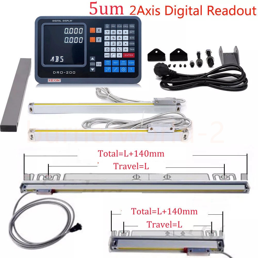 250mm&1000mm Linear Scale 2 Axis DRO 5um Digital Readout Kit 10” 40” Milling