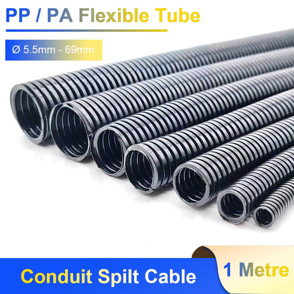 Black Conduit Spilt Cable Tidy Flexible Tube Convoluted Protection Tubing PP/PA