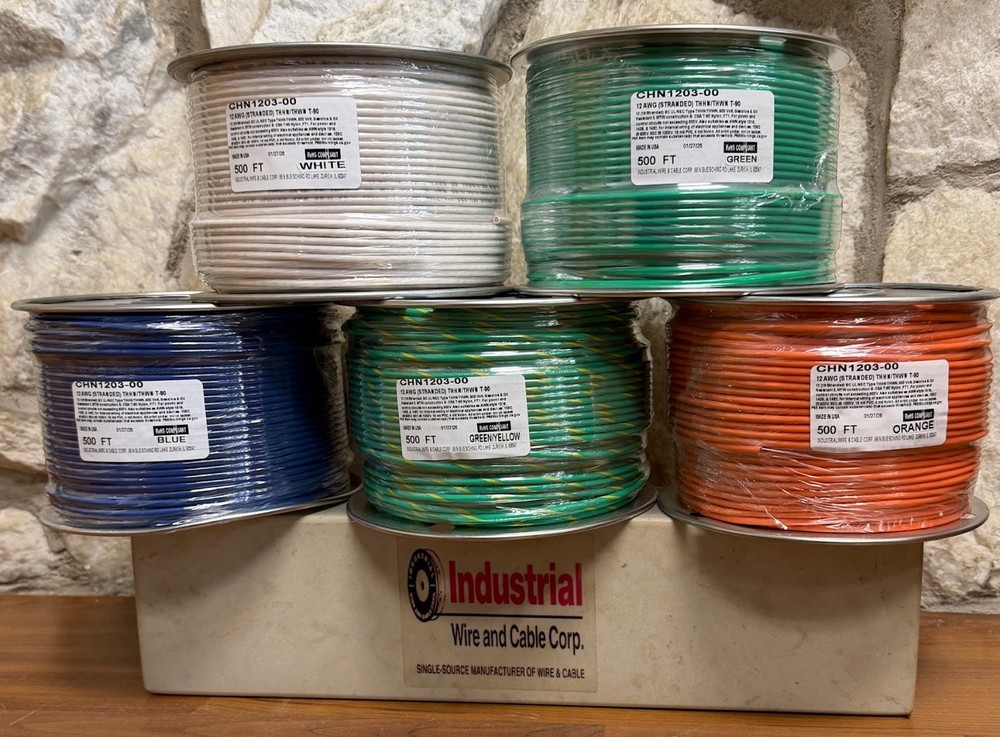 500 FT THHN/THWN WIRE. 12AWG STR BC 600 VOLT. MADE IN USA. 5 COLORS AVAILABLE