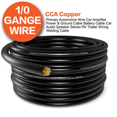 1/0 Gauge Wire(20ft Each – Red/Black) Copper Clad Black/Red – 20ft