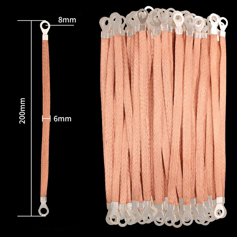 100x Copper Clad Aluminium Flat Braid Ground Lead Strap Cable Wire Kit 200/300mm