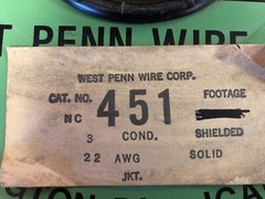 50′ West Penn Wire 451 22 AWG 3 Solid Tinned Copper Conductors, Shielded Cable