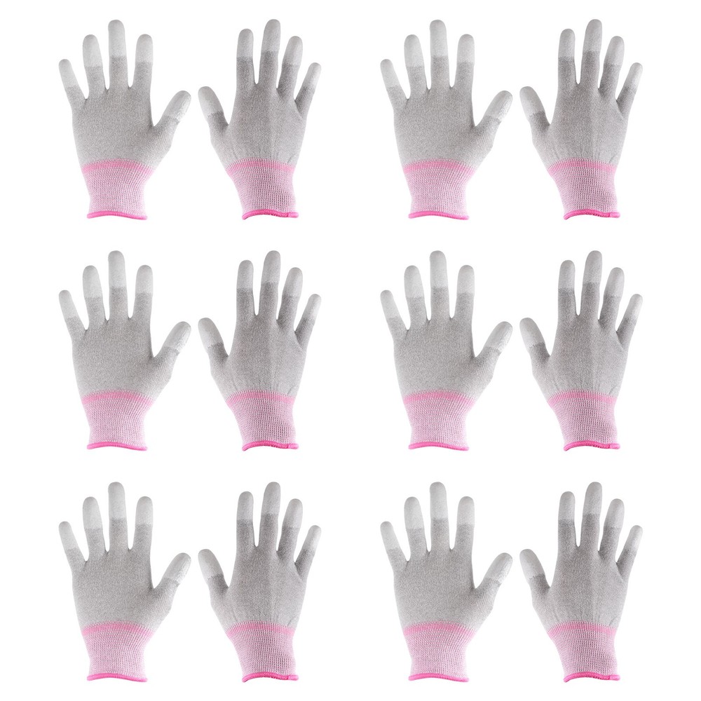 6 Pairs ESD Anti Static Gloves 19cm Overlock Edge PC Gloves(Small), Pink