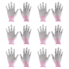 6 Pairs ESD Anti Static Gloves 19cm Overlock Edge PC Gloves(Small), Pink