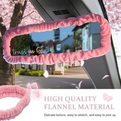Stretchy Plush Rear View Mirror Cover Decal in Furry Pink, Laser Color: Pink2