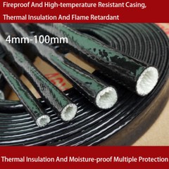 Silicone Fibreglass Fire Sleeving High Temp Insulating Hose Black 4mm~100mm