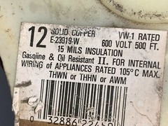 UNBRANDED WIRE, E23919, 12 AWG, SOLID COPPER, BLACK, THHN/THWN-2, 600V, 450′