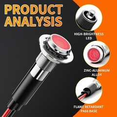 8MM 5/16 Inch LED Indicator Indicator Light Light 12V 24V Metal Aluminum Black