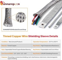 Tinned Copper Wire Shielding Sleeve, Expandable Ground Strap Wiring Sleeving Lot