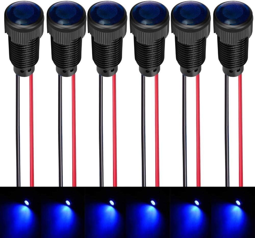 Blue LED Indicator Indicator Light 6 Pack 10mm Mounting Hole AC DC 12V 24V