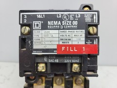 Square D 8536-SA0-12 Nema Size 00 Motor Starter Form S Series B B5.50 Relay