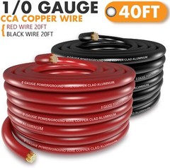 1/0 Gauge Wire Copper Clad Aluminum CAA Car 40ft Red/Black with Fuse Holder