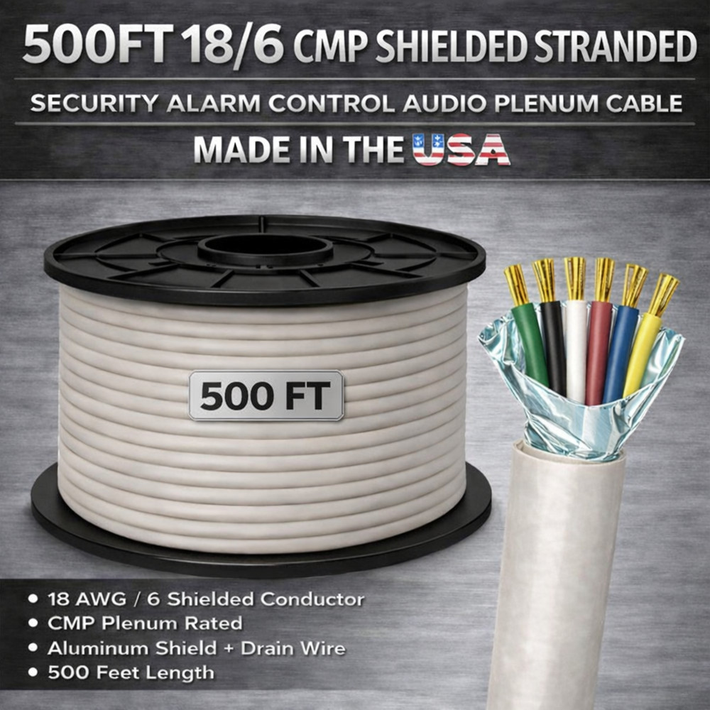 500FT 18/6 CMP Shielded Stranded Security Alarm Control Audio Plenum Cable