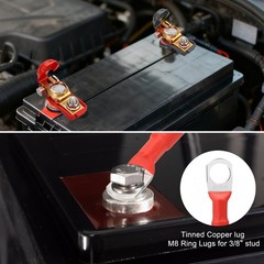 2PCS 5 AWG Gauge Battery Cable Power Wire Set w/ M8 Ring Lugs for 3/8″ Stud Car