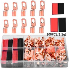 100Pcs Copper Wire Lugs Terminal Kit Assortment with Heat Shrink Tubing for Auto