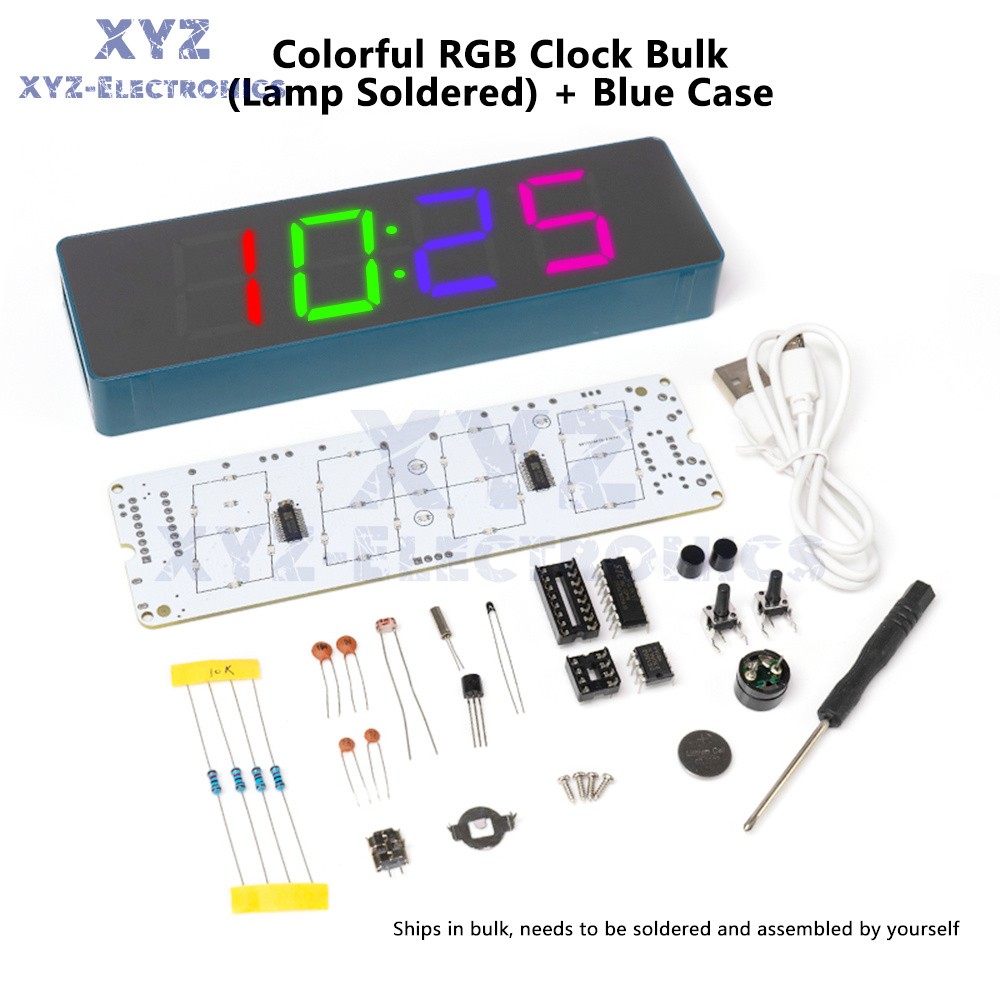 DIY Electronic Clock Kit LED Digital RGB Clock Time Temperature Date Display 5V