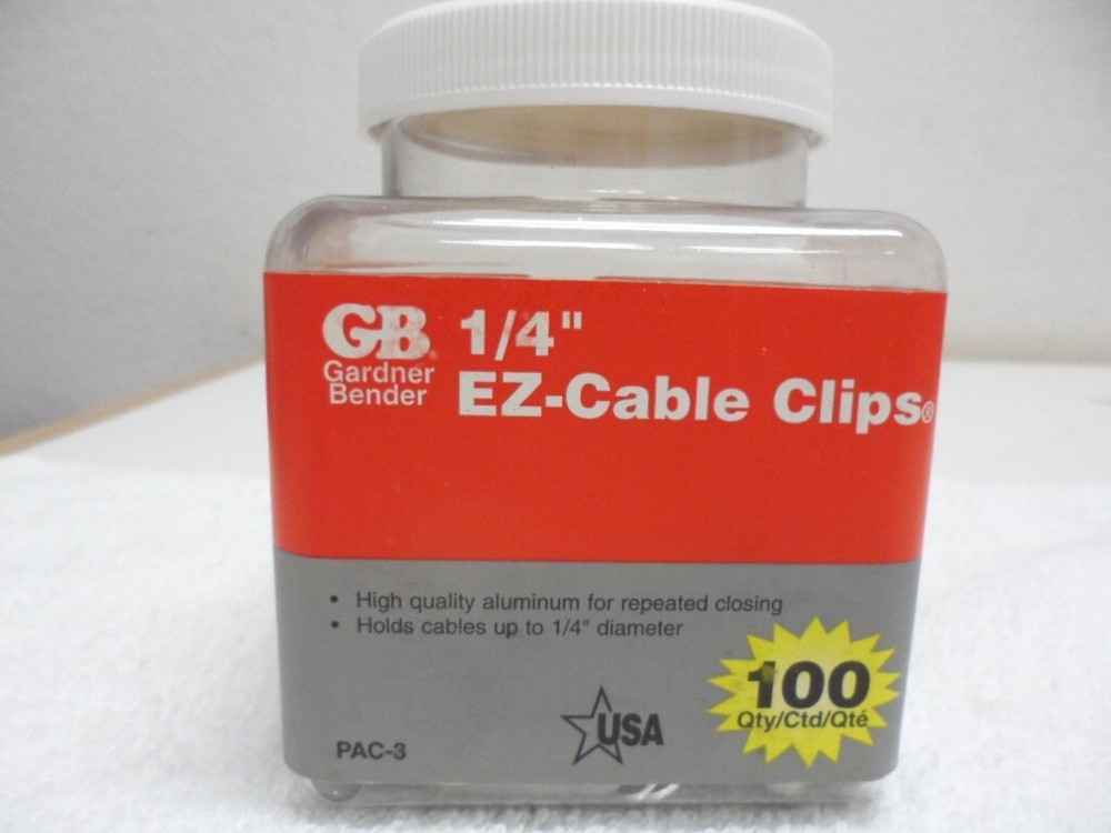 Gardner Bender PAC-3 Aluminum EZ Cable Clips 1/4″ 6,3mm Container of (100) Pcs.
