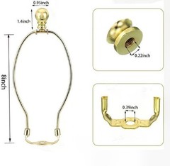 Polished Brass Lamp Harp Holder 8 Inch Set Finials Saddle Base Shade Bracket