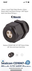 CD16N7-BK 1/2” NPT Black Nylon Standard Dome 3-hole Cable Gland, Cord Grip
