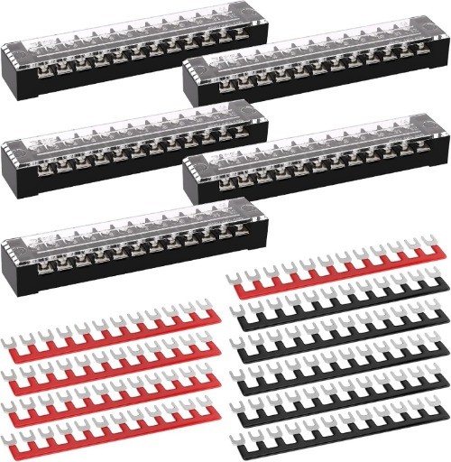 15A Screw Terminal Block 12 Position Dual Row Covered Pre Insulated Barrier