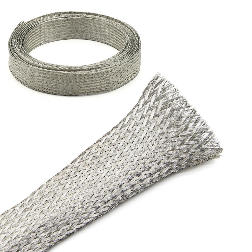 Tinned/Bare Copper Flat Wire Metal Shielding Braided Sleeving Wide Ground Strap