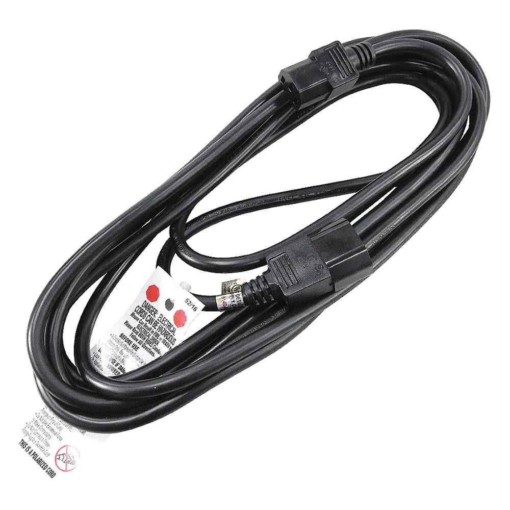 GRAINGER APPROVED 5XFT3ID Pwr Cord,IEC C14,SJT,15 ft.,Blk,10A,18/3 5XFT3