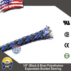 100 FT 1/8″ Blue & Black Expandable Wire Sleeving Sheathing Braided Loom Tubing