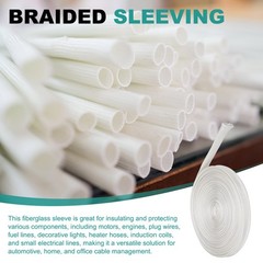 Braided Sleeving 9.8Ft x 0.39″ Fiberglass Braid Cable Sleeve for Home, White